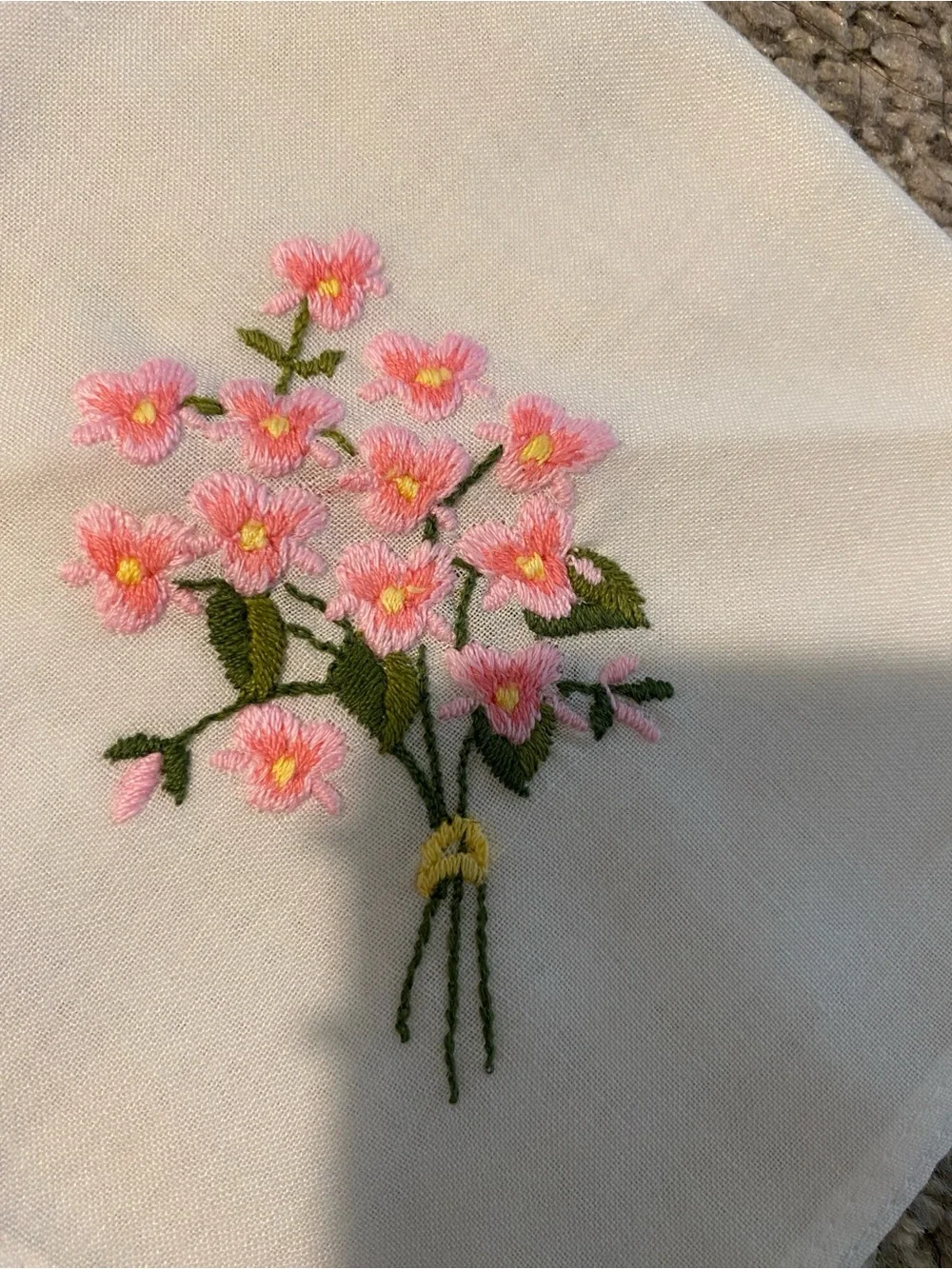 Vintage Pink Floral Embroidered handkerchief